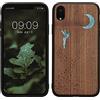 kwmobile Custodia Compatibile con Apple iPhone XR Cover - Back Case in Legno con Bumper in Silicone TPU - Fatina Luna Madreperla Marrone Scuro