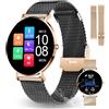 XCOAST SIONA 2, elegante smartwatch da donna, ultrapiatto, impermeabile (IP68), frequenza cardiaca, 21 sport, batteria da 7 giorni. Cinturino di ricambio in maglia oro rosa in omaggio.