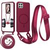 Beajew Custodia con corda per Samsung Galaxy A22 5G, custodia magnetica in silicone liquido per Samsung Galaxy A22 5G, con ciondolo regolabile, collana con cordino Case - Rosso
