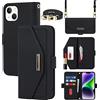 Cavor Cover iPhone 15 Plus con Cordino,Flip Portafoglio Custodia pelle,[Specchio][5 Porta Carte][Chiusura magnetica],Custodia Libro Cover con Laccio per iPhone 15 Plus - Nero