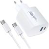 JJCALL Caricatore USB C da 20 W, caricatore rapido con cavo di ricarica, alimentatore USB-C a doppia porta (A+C), compatibile con iPhone 16 14 Pro Max 12 11, Samsung Galaxy S25 S24 S23 Ultra (1PACK)