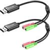 DuKabel Confezione da 2 adattatori esterni USB per computer, laptop e PS4, da USB a 2 prese da 3,5 mm Aux Audio Converter Cavo 25 cm per cuffie, altoparlanti e microfono TRS a 3 poli - Nero