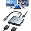 KOZYC Adattatore da USB C a doppio HDMI 4K a 30 Hz, adattatore multiporta hub USB 2xHDMI, USB 3.0, PD da 100 W, supporto funzione splitter display esteso per MacBook Pro (MST solo per Windows)