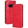 RankOne Custodia A Portafoglio per NothingPhone (2A) / NothingPhone (2A) Plus (6.7 Inches), Custodia Magnetica in Pelle Rosso