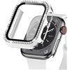 EIHAIHIS Custodia Bling per Cover Apple Watch 44mm, Bumper Protettivo PC Rigido con Pellicola Protettiva per Schermo in Vetro Temperato per iWatch Series 6 5 4 SE, Bianco+Argento