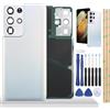 YHX-OU 6.8'' Argento Copribatteria per Samsung Galaxy S21 Ultra 5G SM-G998B Copri Batteria Sostituzione Posteriore Ricambio Posteriore Back Cover con Fotocamera Lente + Strumento di Installazione