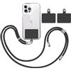 TBOC Cordino Catenella Laccio Strap Porta Cover [Nero] + 2 Toppe di Fissaggio Aggiuntive [Nero Opaco] Telefono Cellulare Collo - Tracolla Catenina Cordini Cellulari Telefoni Universale Laccetti