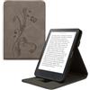 kwmobile Custodia Verticale Compatibile con Kobo Clara BW/Colour - in Pelle Nabuk Sintetica con Fascia Mano e leggìo - Standing Cover e-Reader Flip Case - Viticci Grigio