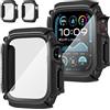 Suoman 2 Pezzi Custodia per Apple Watch SE 3/2/1 /Series 6 5 4 44mm Pellicola Protettiva Impermeabile HD Ultra Sottile Vetro Temperato Cover Resistente Graffi PC Protezione,Nero&Nero,44mm