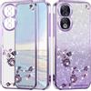 Yarxiawin Custodia per Honor 90 Silicone Morbido Rosa, Effetto Glitter per Honor 90 Cover Trasparente Sottile Fiore Antiurto Case Brillantini (Viola)