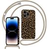 Yoedge Cover con Cordino per iPhone 16 Pro Max, Aesthetic Leopardata Disegni Custodia con Laccio Collana Regolabile Tracolla, Silicone TPU Protettiva Corda Case per iPhone 16 Pro Max 6,9 - Marrone