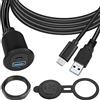 QIANRENON USB C & USB 3.0 filettato Fissaggio Incorporato auto impermeabile Cavo 5Gbps USB3.0 E USB C pannello Montaggio prolunga Cavo,LED luci,AL alloggiamento,per cruscotto auto barca moto,2m/6,5ft
