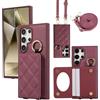 YDIJCYAN Custodia per Samsung Galaxy S24 Ultra, Semi-Automatica [Protezione Cerniera] Protezione Anticaduta in Pelle di Alta Qualità, Con specchio per il trucco,Cover per (Vino rosso)