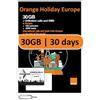 ROAMING SAVER Carta SIM prepagata Orange Holiday Europe 30 giorni | 30 GB dati internet in 5G/4G LTE (tethering dati consentito) + 120 minuti di chiamate internazionali + 1000 SMS +1 titolare +1 pin