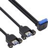 cablecc Cavo di prolunga da 5 Gbps 19/20 pin a USB 3.0 a doppia porta femmina con montaggio a vite, angolo di 90 gradi verso il basso