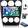 Techschermo Autoradio Android per Mazda 6 2004-2015, touchscreen 9 pollici 1080P con CarPlay & Android Auto wireless, GPS, Wi-Fi, DSP, FM RDS, 2+64 GB, videocamera posteriore AHD & microfono esterno