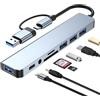 GERUI Adattatore USB C Hub 3.0, 3.0 multiporta con lettore di schede SD&TF, porte USB 3.0 e 2.0, porte audio da 3,5 mm, hub USB di tipo C con MacBook Pro/Air/XPS/Tablet/smartphone e altro ancora
