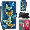 Haninsuze Cover per Xiaomi Redmi Note 8 Pro Custodia Cover Pelle Libro Portafoglio con Porta Carte Magnetica Protezione Antiurto Cuoio Flip Case Custodia Cover per Redmi Note 8 Pro, farfalla dorata