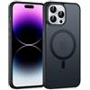 Knrlqim Custodia Magnetica per iPhone 14 Pro Max, Compatibile con MagSafe, PC Silicone Cover Traslucido Opaco, Case Protezione Fotocamera & Pulsanti Metallo, Antiurto Antiscivolo Slim, Nero