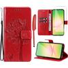Oududianzi - Cover per Samsung Galaxy A56 5G Libro Flip Custodia Portafoglio Pelle PU Silicone TPU Antiurto [1X Vetro Temperato] [Slot Schede][Chiusura Magnetica][Funzione Stand] - Rosso