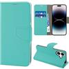 N NEWTOP Cover Compatibile con iPhone 16 PLUS, HQ Lateral Custodia Libro Flip Chiusura Magnetica Portafoglio Simil Pelle Stand Protezione Completa Case TPU Anti Urto Guscio Base Porta (Turchese)