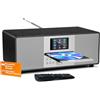 MangoKit MS4 CD Player DAB Radio Hifi Sistema I Bluetooth I Potente Sistema Stereo I Digital Radio Dab+I Acustic Wood Mabiet I CD Player con 40 Preset, Jack per Cuffie,Metallico Nero