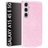 N NEWTOP 3in1 Cover Compatibile con Samsung Galaxy A15 4G e 5G, Custodia Case GLITTER Brillantini Paper Interno Bling TPU + PC Flessibile Morbida Case Posteriore Lucida Protezione Fotocamera (Fucsia)
