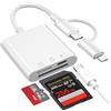 Denlane Dual Connectors Dual Slots SD Card Reader for iPhone iPad with Charging, Lightning & USB C to MicroSD Card Viewer Camera Memory Card Reader USB C OTG Adapter for iPhone16/15/14/13/12/11/8/7 Series