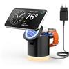 JoyGeek Mag Safe - Caricatore pieghevole 3 in 1 per iPhone 15/14/13/12 Serie, caricatore wireless con luce notturna regolabile per iWatch 9/8/7/6/5/4/3/2/SE, AirPods 3/2/Pro, colore: Nero