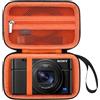 Elonbo Custodia per Fotocamera per Sony RX100 VII/ RX100 VI/ RX100 V/ RX100 IV/ RX100 III Fotocamera Digitale Compatta, Supporto di Archiviazione Della Videocamera in Streaming. Nero+Arancione