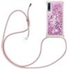 YAMCCCSE Custodia con Cordino per Samsung Galaxy A7 2018/A750, Liquid Quicksand Cover con Collana Practical Stylish, Trasparente Silicone Glitter Liquido Antiscivolo Case per Cellulare Girocollo，Rosa