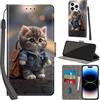 Haninsuze Cover per iPhone 14 Pro Custodia Cover Pelle Libro Portafoglio con Porta Carte Magnetica Protezione Antiurto Cuoio Flip Case Custodia Cover per iPhone 14 Pro, Gatto