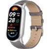 Niboow Cinturino Fibbia in Acciaio Inossidabile Compatibile con Xiaomi Smart Band 10/9 / 8, [Moda, Morbido, Durevole, Pelle] Retrò Pelle Cinturini per Xiaomi Smart Band 10/9 / 8 - Grigio