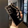 ZTOFERA Compatibile con Samsung Galaxy A54 5G Custodia con cinturino da polso, custodia protettiva in silicone flessibile con simpatico motivo a cuore bordo dorato custodia antiurto, Nera
