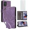 IUQXU Cover per Motorola Moto G55 5G Libro con Pellicola Vetro Temperato [Blocco RFID] Antiurto Slot Carte Supporto Flip Custodia in Pelle Portafoglio per Motorola G55 G 55 MotoG55 5G Viola