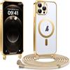Kokio Cover Magnetica per iPhone 12 Pro Max 6,7 Pollici Case avec Cordino,Compatibile con MagSafe, Trasparente Morbido Custodia Paraurti Antiurto, Resistente all'us, Antigraffio, Oro