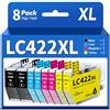 SANCTink LC422XL Cartucce d'inchiostro compatibili con Brother LC422 XL | Confezione di 8 grandi capacità, con Brother LC422XL per Brother MFC-J5340DW MFC-J5345DW MFC-J5740DW MFC-J6540DW MFC-J6940DW