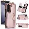 ZHOZEXIN Custodia per cellulare compatibile con Samsung Galaxy Z Fold 6, con chiusura lampo, scomparto per carte di credito, in pelle per Galaxy Z Fold 6 (oro rosa)
