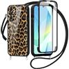 Saqmkil 360 Gradi Full Body Cover per Samsung Galaxy A54 5G 6,4 con Cordino, Aesthetic Disegni Motivo Trasparente Custodia, Antiurto PC Bumper Protettiva Case con Laccio Tracolla, leopardata 01