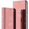 SIYOPINPFY Custodia per Samsung Galaxy S25 FE, Glitter Placcatura Specchio Trucco Clear View Cover 360 Corpo Completa Protezione Flip Stand Antiurto Phone Cover per Galaxy S25 FE Specchio Oro rosa