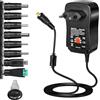 DEWIN 30W Alimentatore Universale CA a CC 3V 4,5V 5V 6V 7,5V 9V 12V, Adattatore Multitensione con Porta USB 5V 2.1A e 8 spine CC per Strisce luminose a LED,porte fai da te, ecc.
