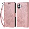 KENHONER Compatibile Cover con iPhone 16 Plus,Cover per iPhone 16 Plus, Premium Pelle PU Portafoglio Flip Libro Custodia Cover per iPhone 16 Plus [Protezione Completa] - Oro rosa Farfalla