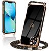 Micoden Cover Cordino per iPhone 13 Amore Cuore Donne Morbido Silicone Ultra Sottile Case con Protezione fotocamera Antiurto AntiGraffio Custodia con Regolabile Collana per iPhone 13 Nero