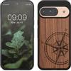 kwmobile Custodia Compatibile con Google Pixel 9 / Pixel 9 PRO Cover - Back Case in Legno con Bumper in Silicone TPU - Bussola Vintage Marrone Scuro