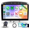 Hodozzy 4G+128G Android Autoradio per Peugeot 308 408 2007-2015 con Carplay Wireless Android Auto, 9 Pollici InCell Touch Schermo 2 Din Autoradio con GPS Bluetooth DSP WiFi, Radio FM RDS, Telecamera