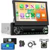 Rimoody Wireless Carplay Autoradio 1 Din con DAB+/DAB Radio Wireless Android Auto 7 Pollici Schermo Retrattile Manuale Autoradio con Bluetooth FM Radio USB/AUX/MIC Controllo del Volante Telecamera Posteriore