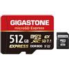 Gigastone 【Progettato per Switch 2】GIGASTONE microSDXC Express 512 GB, SD 7.1, R/W fino a 880/650 MB/s, A1 V30 U3, compatibile con Nintendo Switch 2 e fotocamere professionali, con adattatore SD.