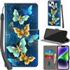 Haninsuze Cover per iPhone 14 Plus Custodia Cover Pelle Libro Portafoglio con Porta Carte Magnetica Protezione Antiurto Cuoio Flip Case Custodia Cover per iPhone 14 Plus, farfalla dorata