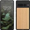 kwmobile Custodia Compatibile con Google Pixel 7 PRO Cover - Protezione in Legno per Smartphone - Back Case con Bumper in Silicone TPU - Marrone Chiaro/Marrone Legno di Quercia
