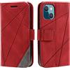 SONWO Cover per iPhone 13, Flip Caso in PU Pelle Case Cover Portafoglio Custodia per iPhone 13, [Kickstand] [Slot per Schede], Rosso